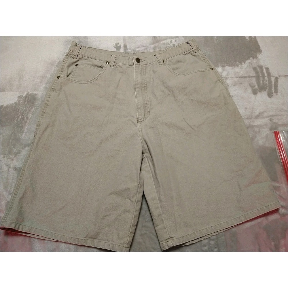 Bear River Carpenter Shorts Men W33 L9.5 Khaki Flat Front Cotton Work Durable